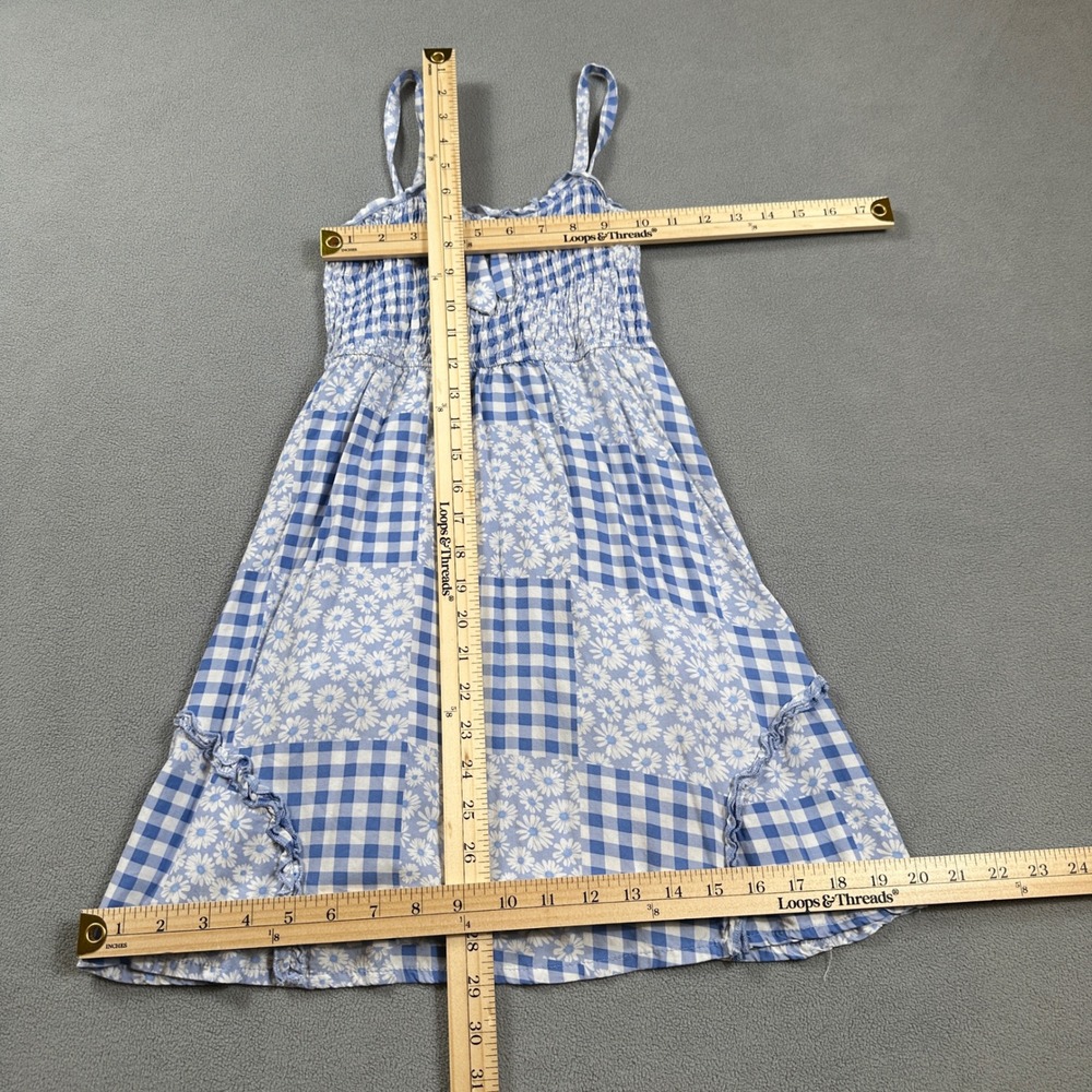 Btween Sundress Girls 12 Blue Gingham Daisy Patchwork Smocked Bodice Tie Dress - Picture 3 of 7